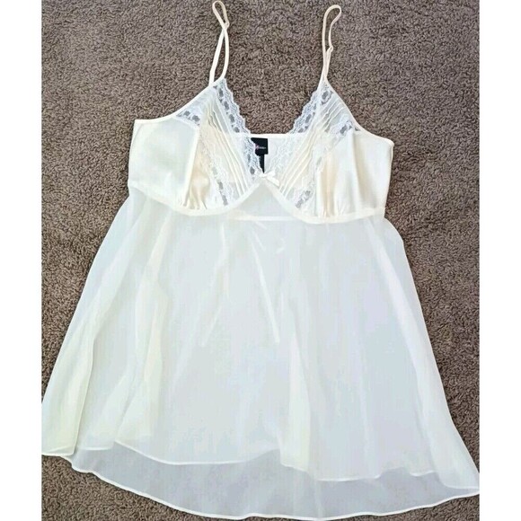 Secret Treasure Satin Baby Doll Chemise Size Large Soft Yellow Chiffon Pastel - Picture 4 of 9